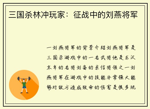 三国杀林冲玩家：征战中的刘燕将军